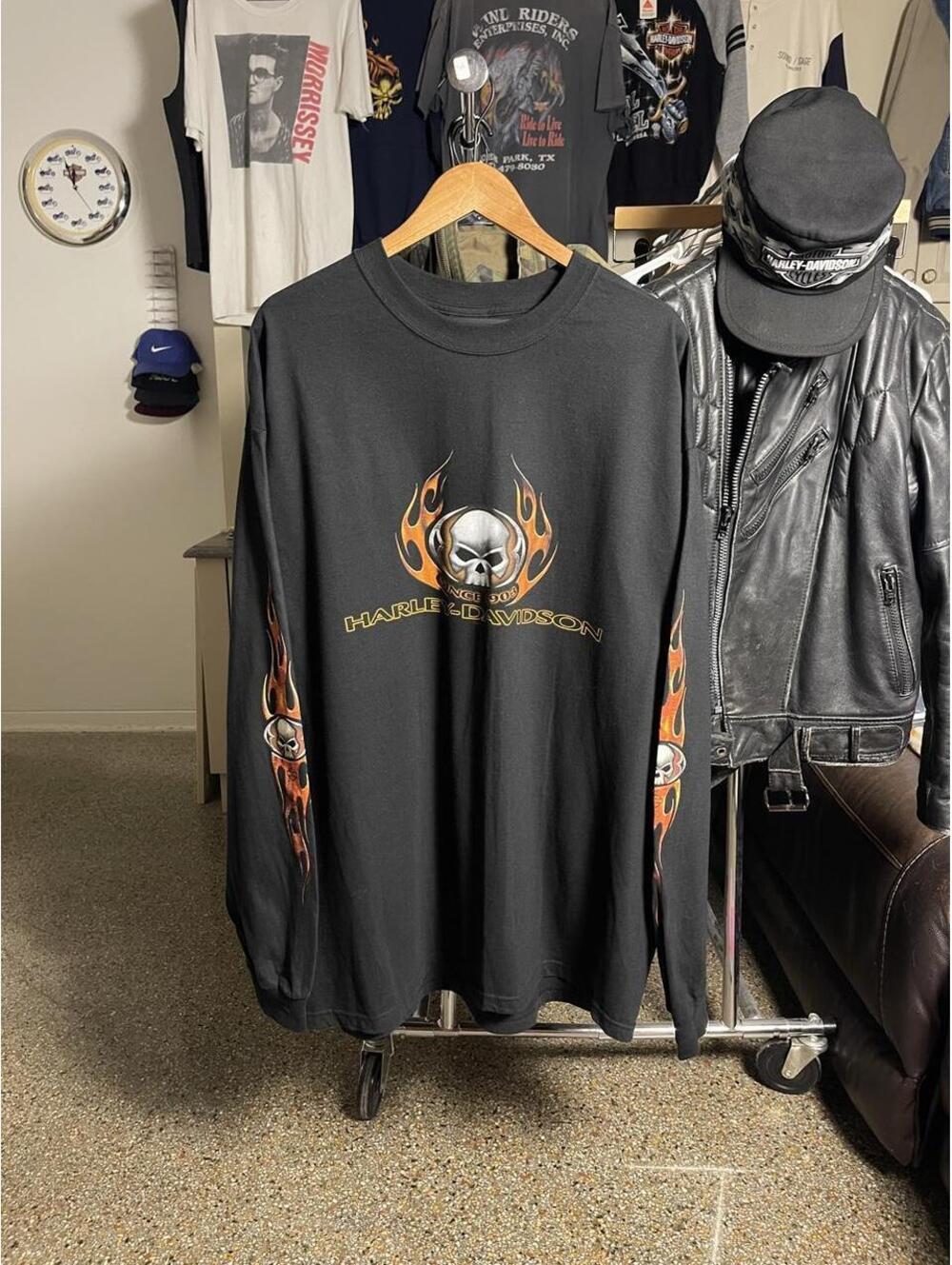 Vintage Harley Davidson Skull Flame Long Sleeve Shirt
